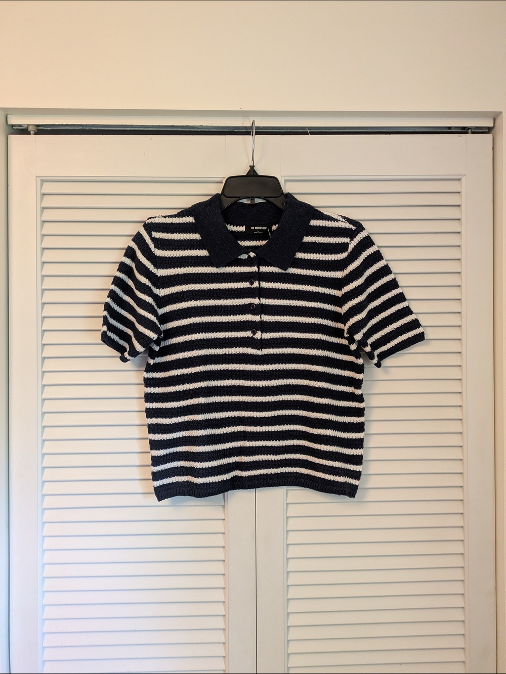NWT Workshop Navy & White Striped Knit Polo